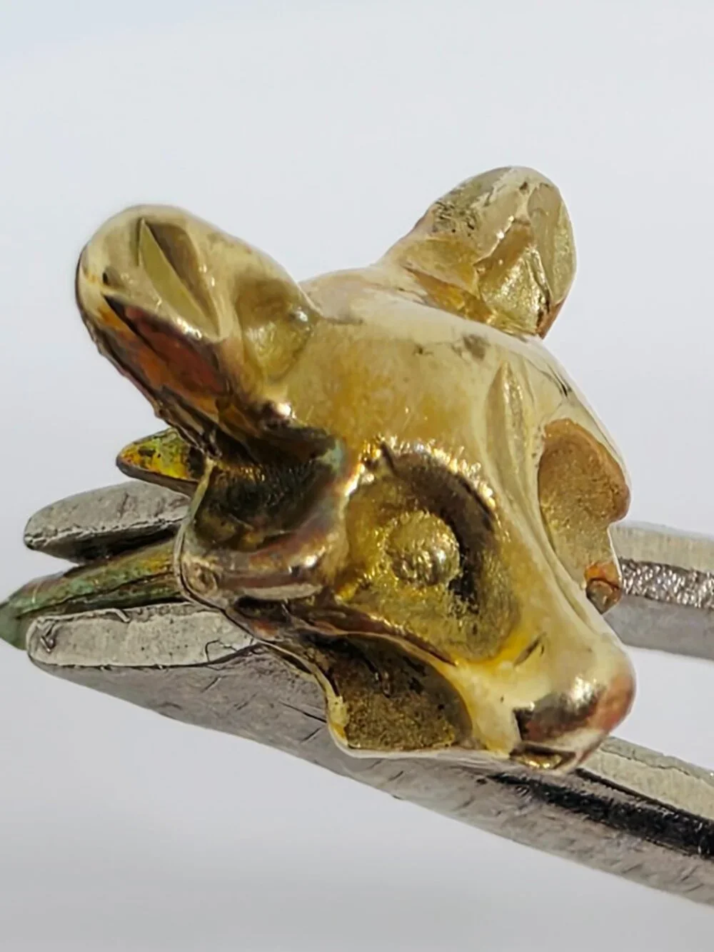 Antique Yellow Gold Fox Head Tie Tack Lapel Pin 3D Fox Mask Estate 10k-14k Gold